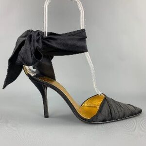 WALTER STEIGER Black Satin Silk Ankle Strap Heels